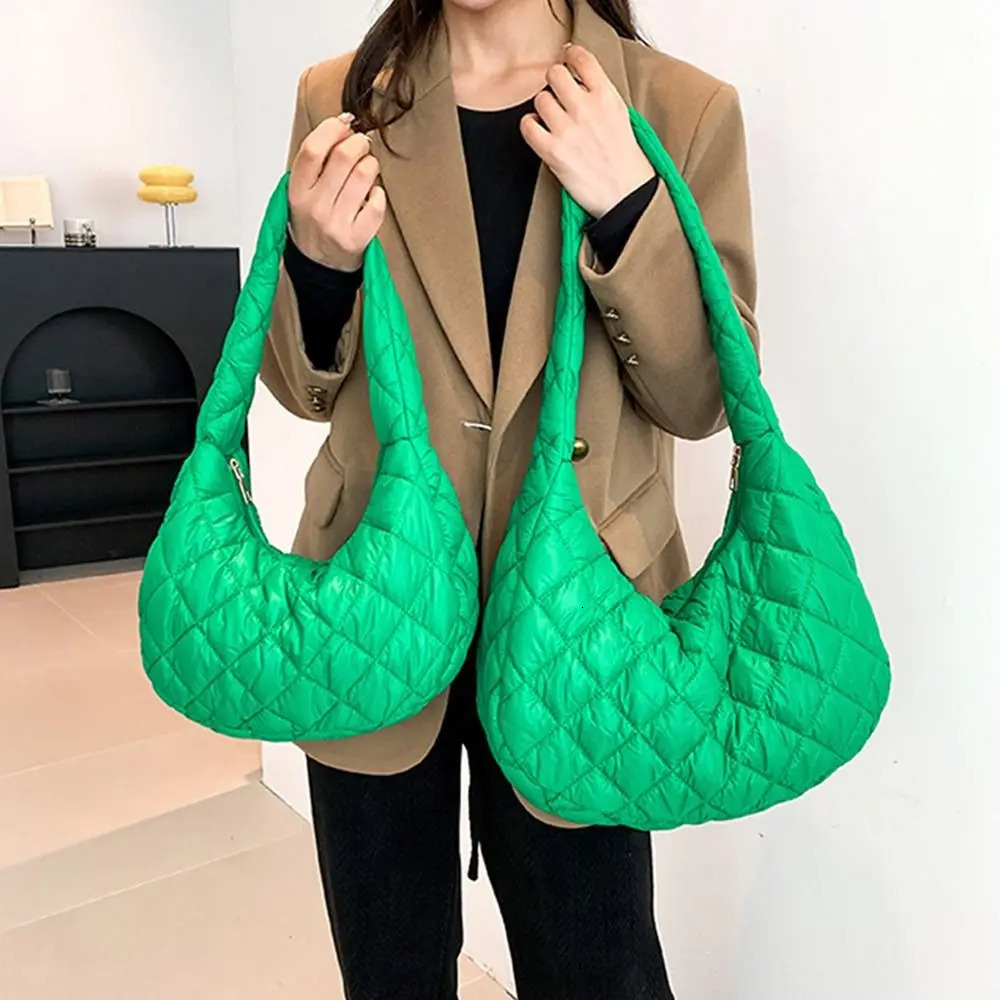Fashion Women Large Capacity Quilted Tote Bags Down Cotton Padded Shoulder Bags Girls Underarm Bags Puffy Handbags 250113