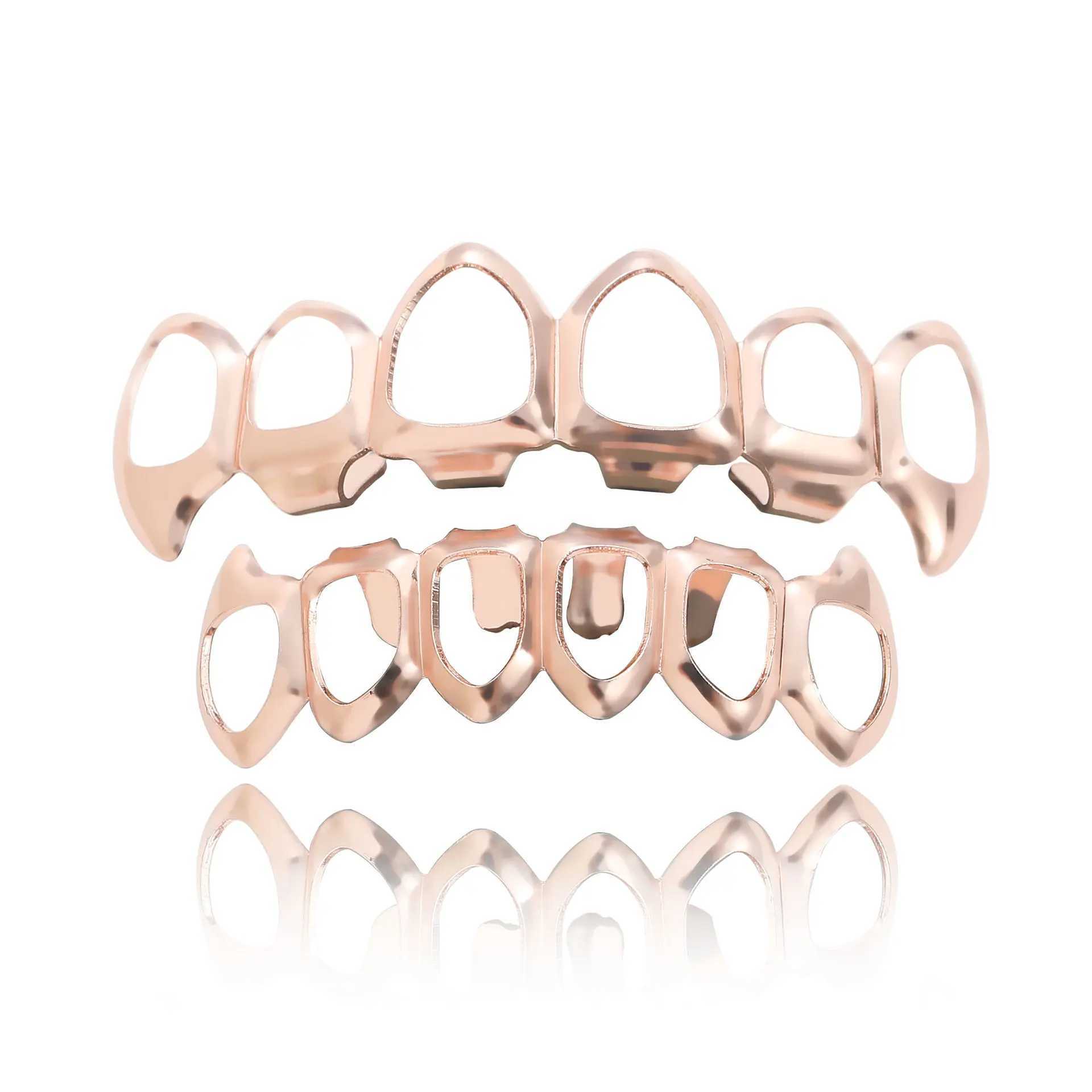 Hip Hop Hollow Out Iced Out CZ Teeth Grillz Caps Cubic Zircon Micro Pave Top Bottom Charm Grills Set For Men Women Jewelry GiftXJ250114
