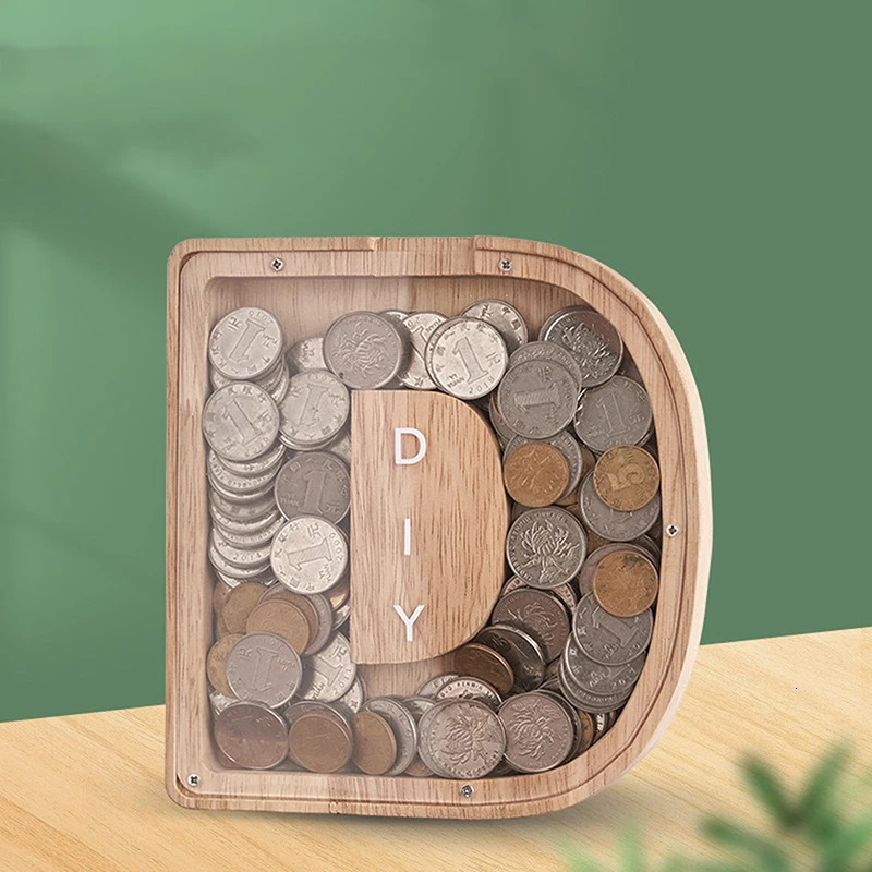 26 Alphabet Moneybox Coin Money Piggy Bank Wooden Letter Saving Box Desktop Ornament Home Decor Crafts For Kids 250114