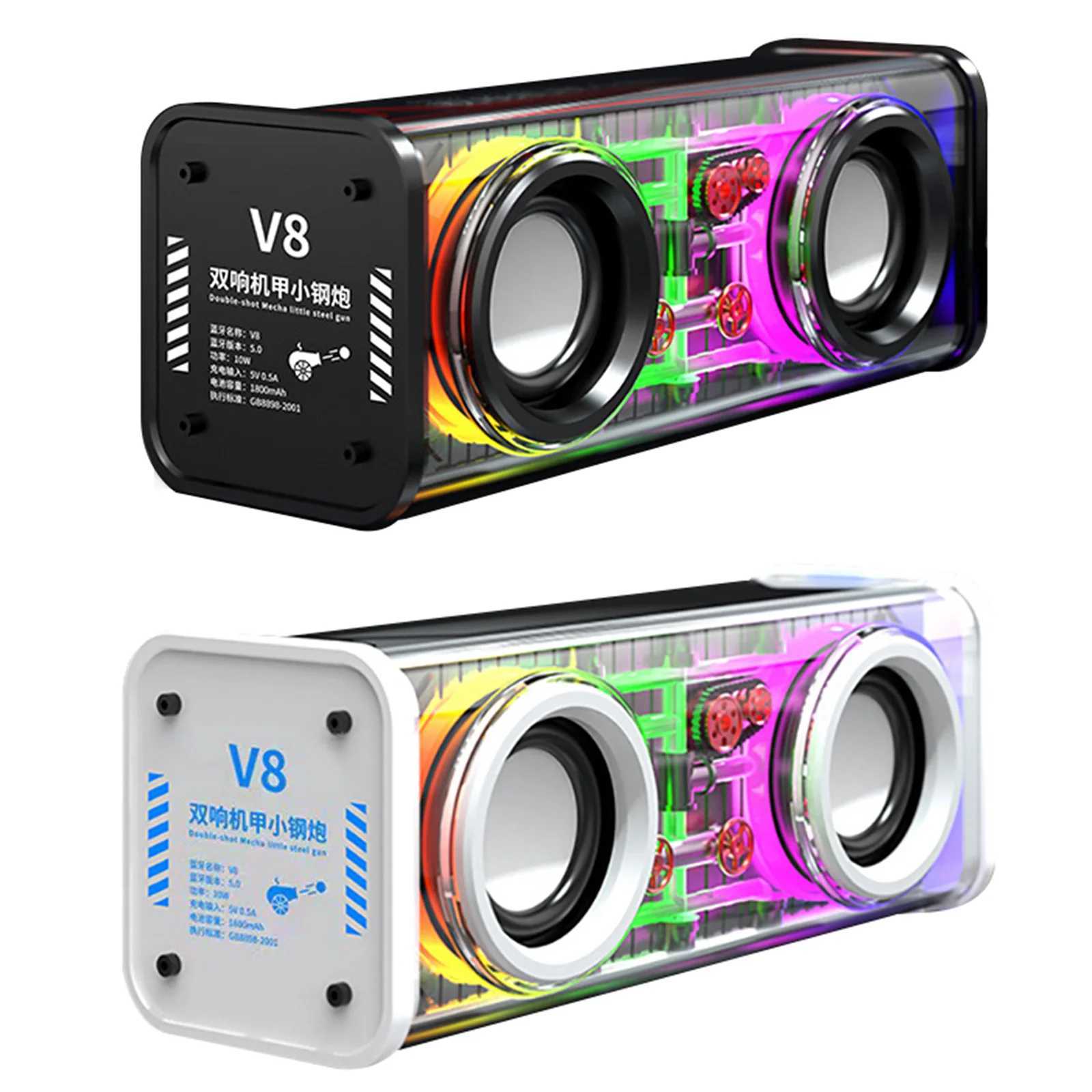Car Audio 1800mAh Wireless Stereo Speaker Transparent Mecha Music Speakers Colorful Light Bluetooth-compatible 5.0 for Outdoor Home Party H250118