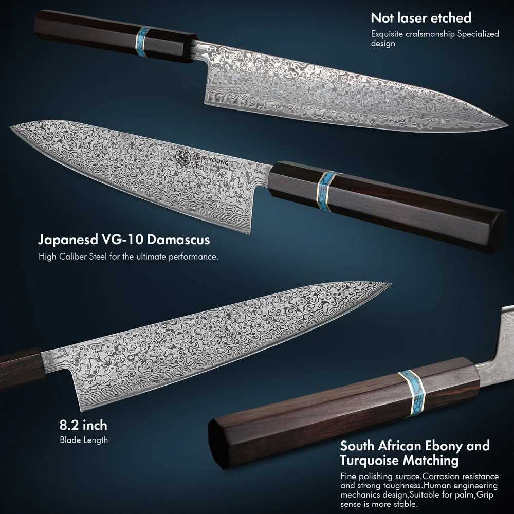F.YOUNG 8.2 Handmade Chef Knife Damascus Steel Sharp Meat Vegetable Cleaver Gyuto Knife Japanese Hand Forged Kitchen KnivesXJ250117