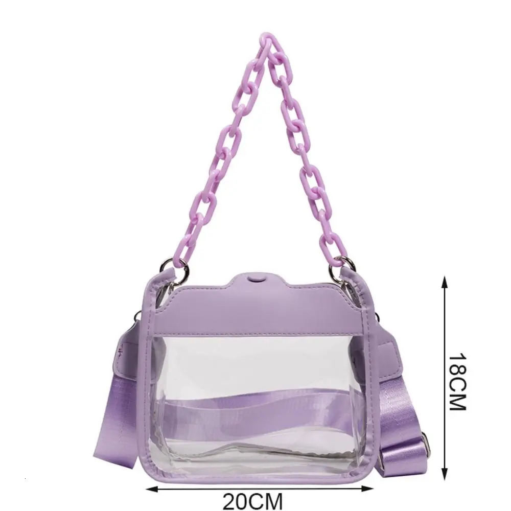 Women Cute Stylish Acrylic Chain Clear Crossbody Purse Small Transparent Stadium Bag Fashion See Through Pvc Side For Girls 250114