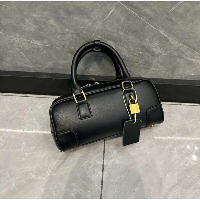 Genuine Leather Women's Vintage Bowg Shoulder New High-End Solid Ladies Boston Handbag Golden Key Design Tote Bag
