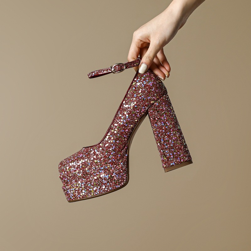 Women Dress Shoes hot High Heel Increase Height Fashion Shining Design Triple Sier Red Free shipping