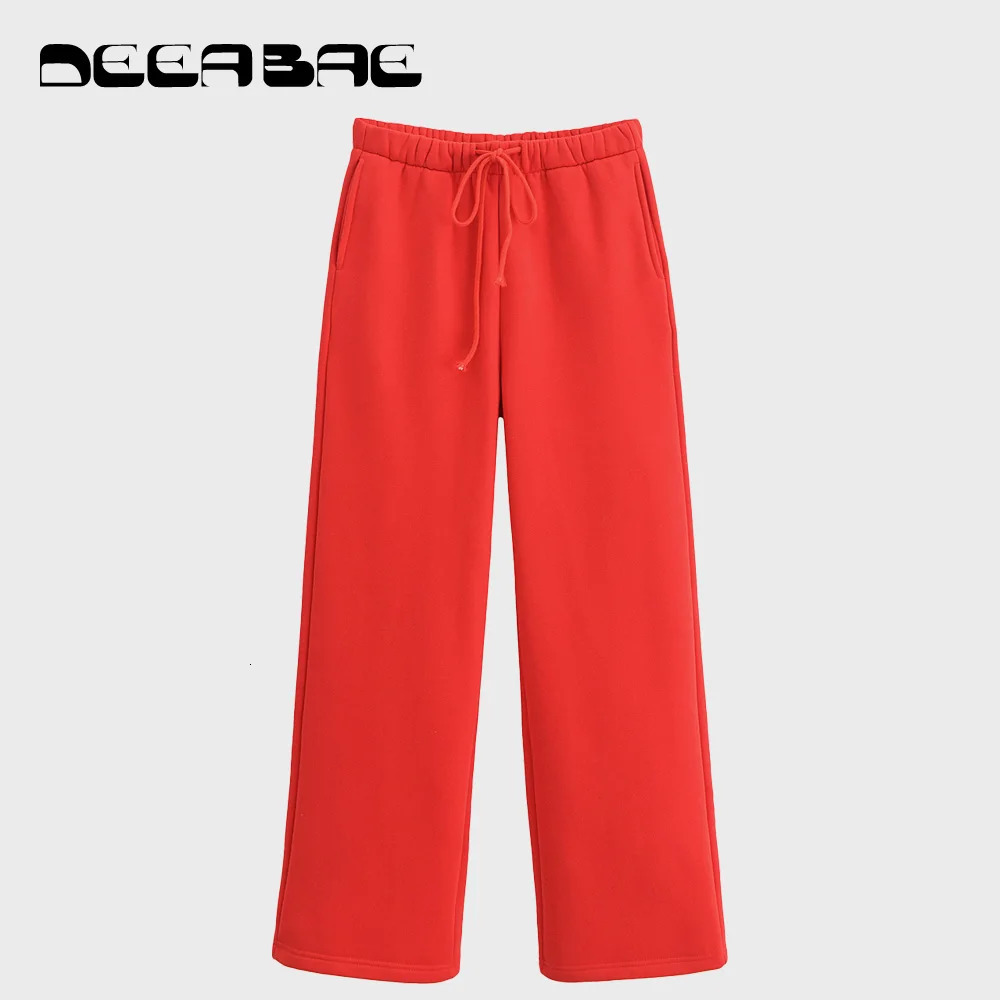 DEEABAE Tracksuits Set Women Fashionable Zipper Loose Hooded Sweatshirt High Waist Flannel Trousers Set 250113