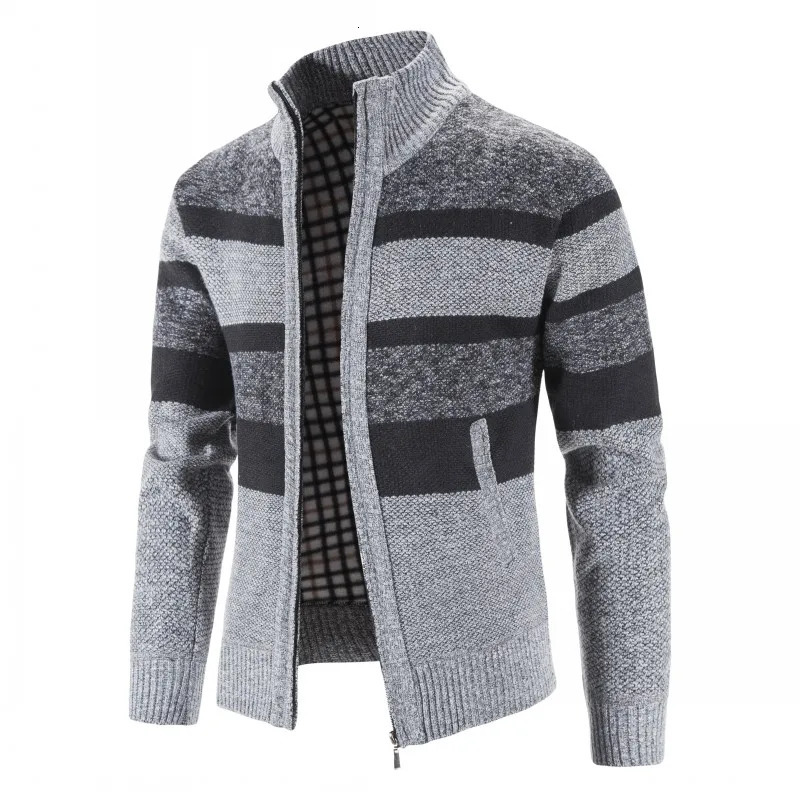 Mens Knit Cardigan Casual Sweatercoat Fashion Patchwork Knitted Cardigan Sweaters Outwear Stand Collar Warm Knitting Jacket Men 250113