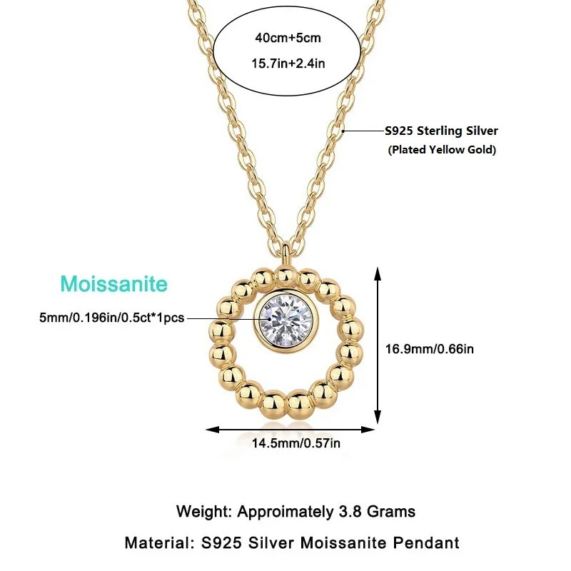 Halaile D Color S925 Sterling Silver Beaded Circle Pendant Necklace with GRA Neckchain Fine Jewelry Women Trendy Gift 250109
