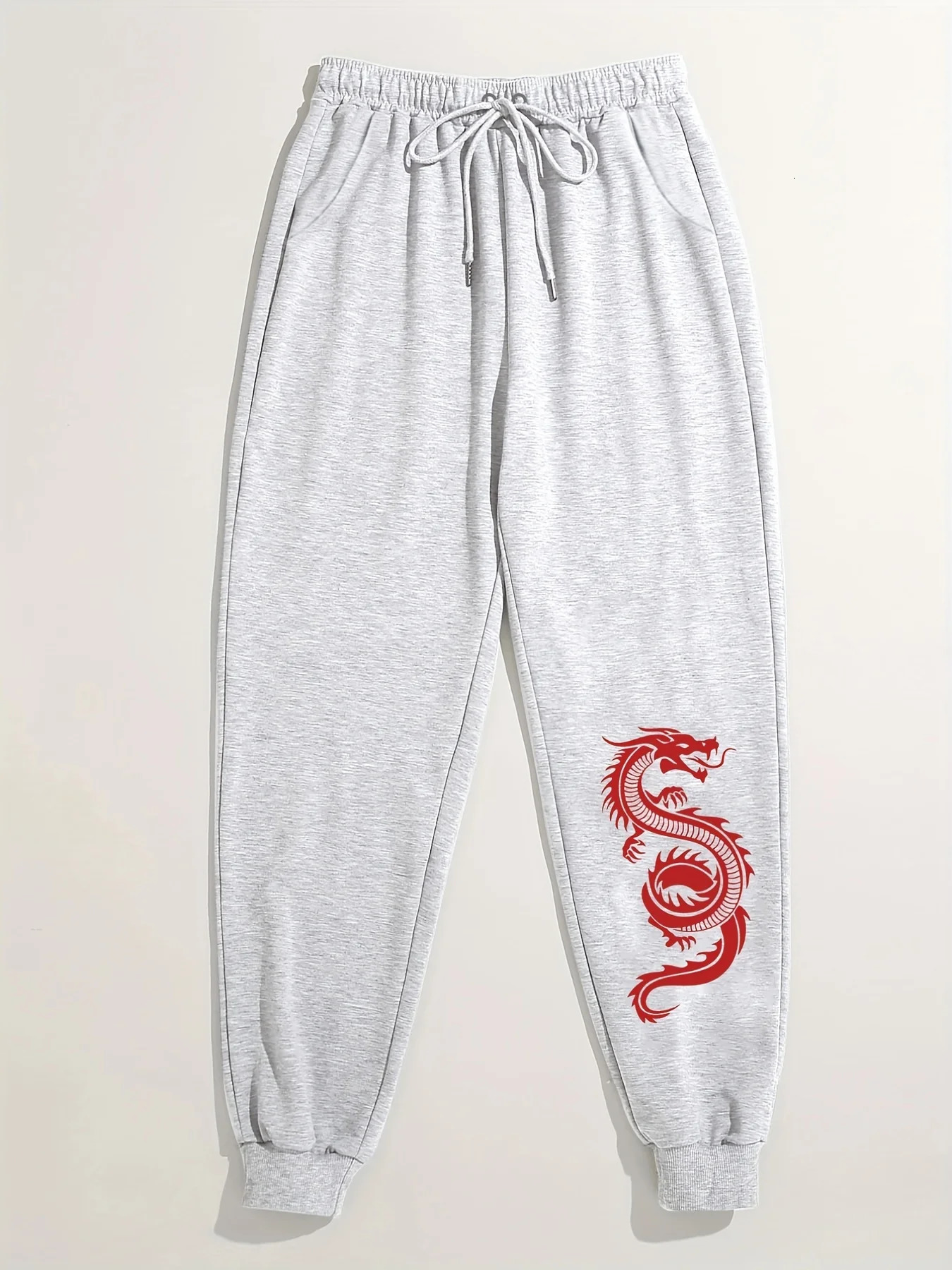 Dragon Print Slant Pocket Elastic Waist Pants Jogger Drawstring Loose Womens Long Pant Fashion Casual Female Sports Sweatpants 250113