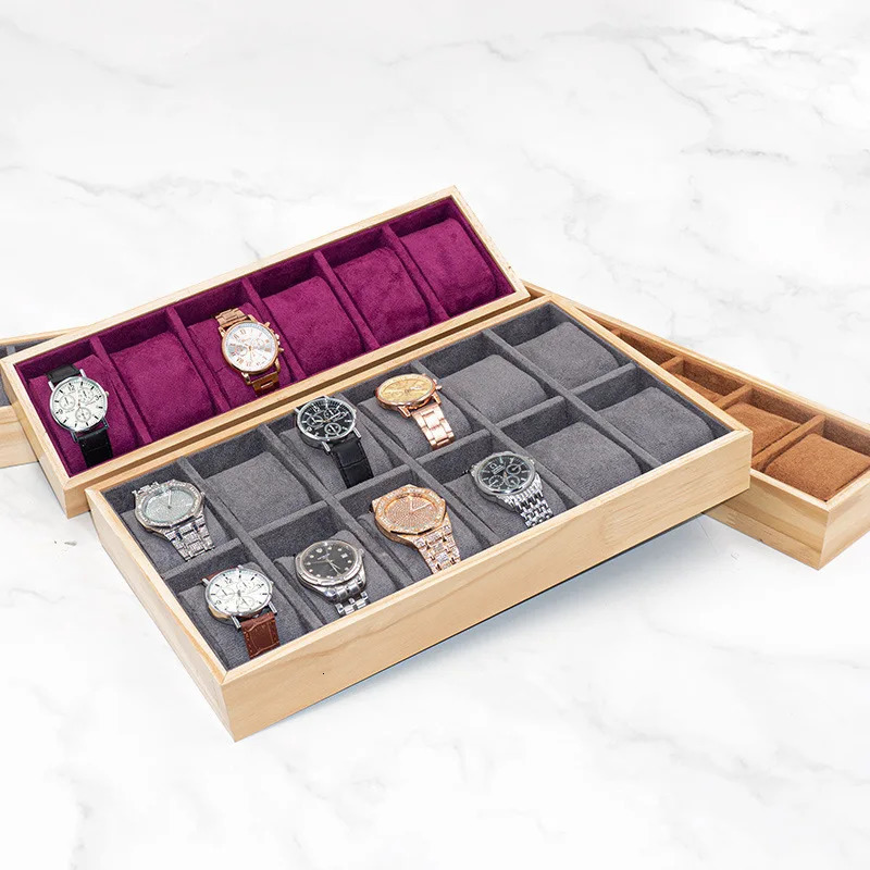 Solid Wood Watch Storage Box High Appearance Level Flannelette Table Display Tray Bracelet Watch Multi-grid Column 250117