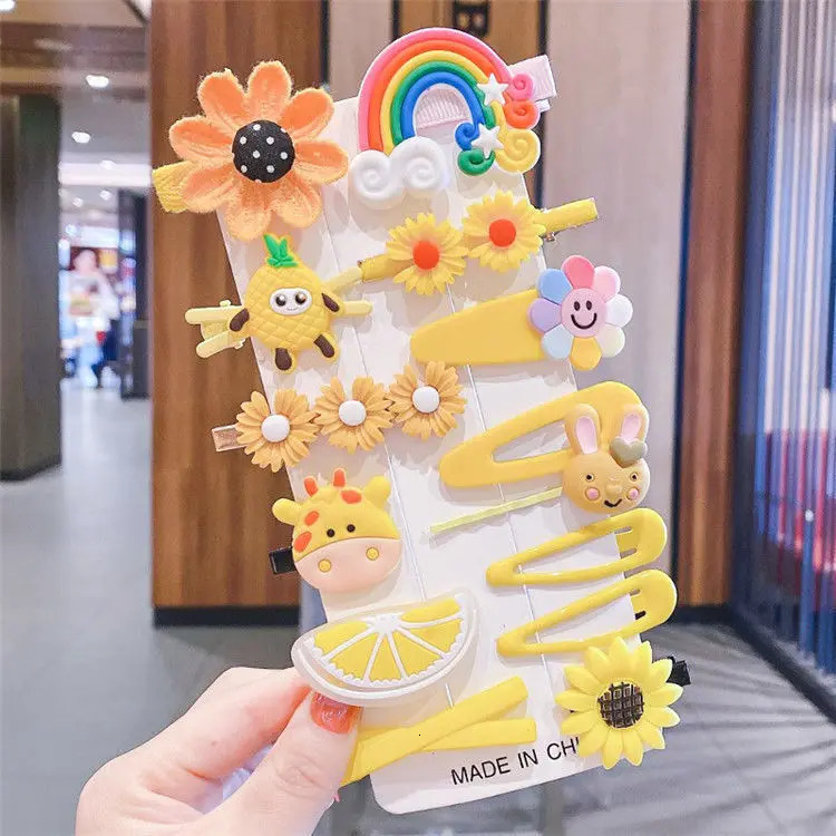 14Pcs Cartoon Baby Hair Clip Set Flower Fruit Girl Barrettes Bangs Hairpins Kids Accessories 250117