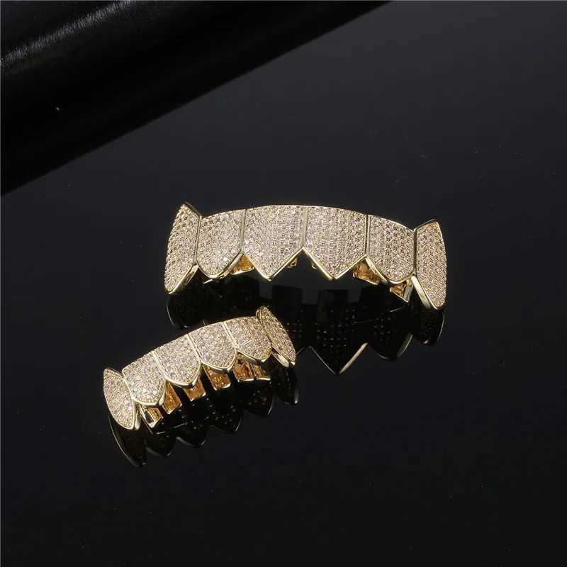 D Z Trendy Cubic Zirconia Grills Set Silver Color Teeth Grills Hip Hop Halloween Iced Out Top Bottom Dental Grills Body JewelryXJ250114