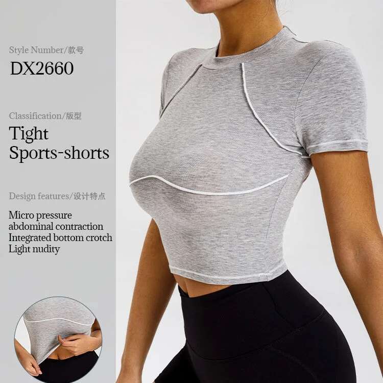 Ddmyoutdoor China Domestic Mermaid Curve Color Split Vigor Sports Top Cool Soft High Elastic Tight Short Sleeve Gym Tops Women
