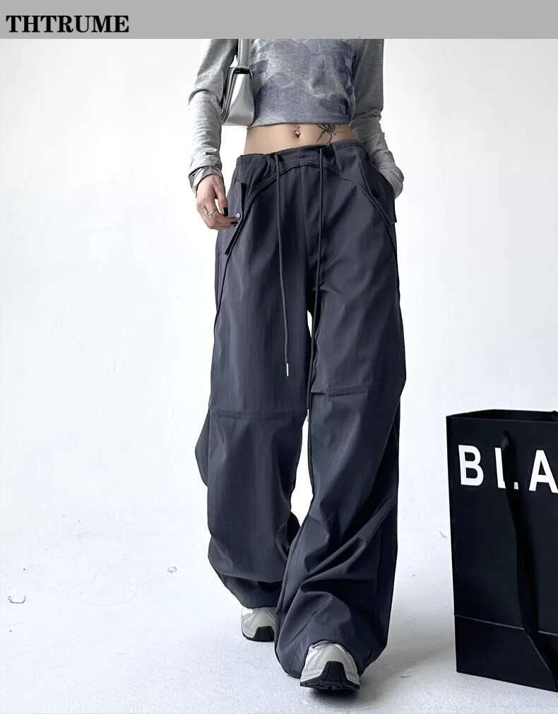 Retro Spring Summer Baggy Pants Fashion Women Loose Drawstring Vintage America Wide Leg Pant Streetwear Y2k New Cargo Trousers