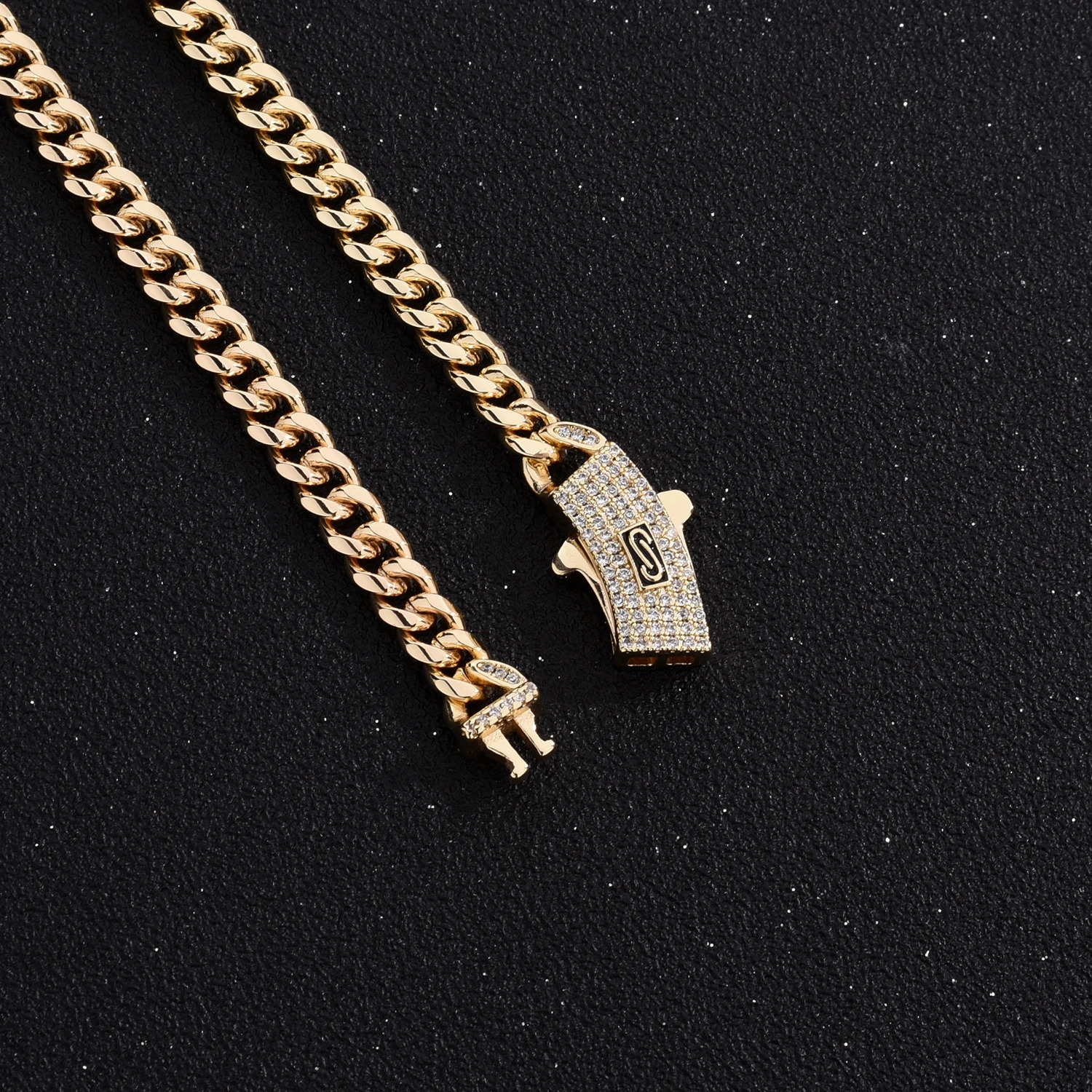 VCT 18mm long lock rectangular zircon fork set Cuban necklace crystal small crystal zircon chain hip-hop stone jewelry 250109