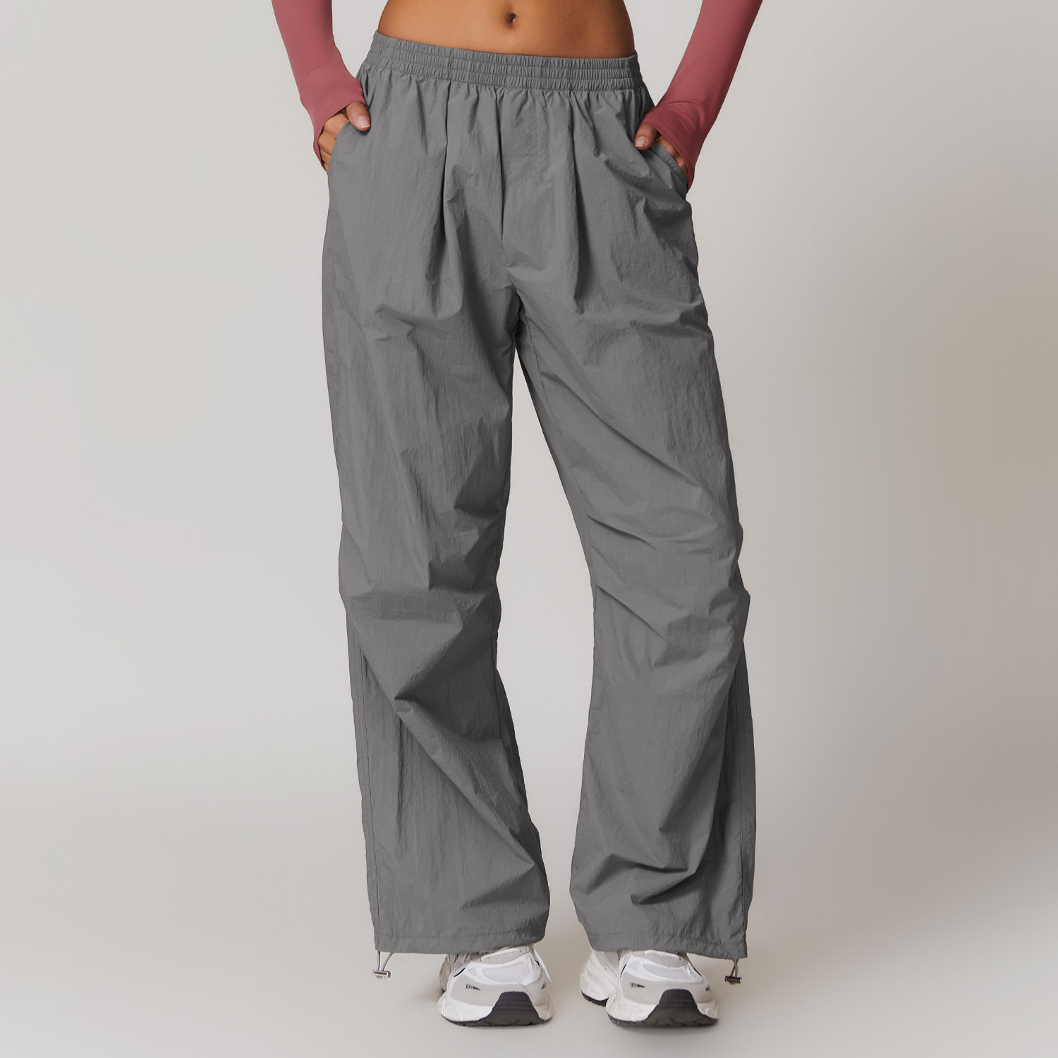 Lightweight breathable work pants women leg drawstring design casual sweatpants multi-pocket running fitness pants