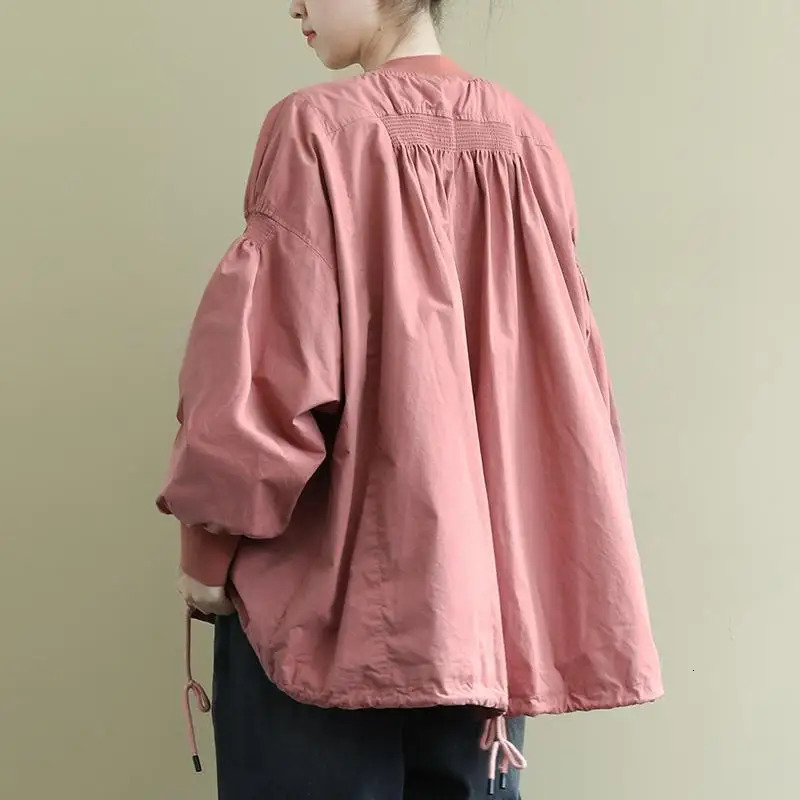 Loose Literary Long Sleeve Windbreaker Womens Medium Long Spring And Autumn Coat Solid Color Versatile 250113