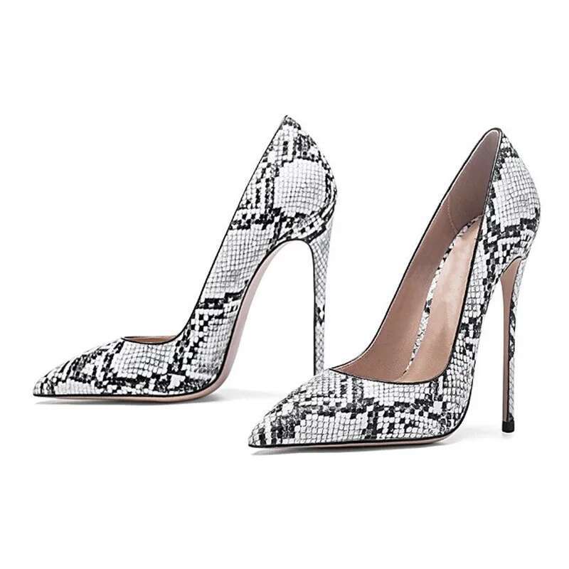 Graffiti Snakeskin Leather Sexy Stiletto High Heel Women Party Pointed Toe Pumps Shoes Color Plus Size 43