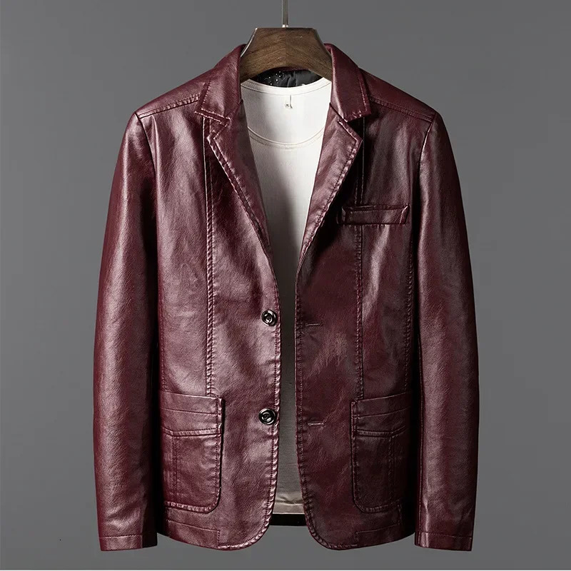 PU Leather Jackets Men Slim Fit Full Sleeve Coats Single Breasted Spliced Turn Down Collar Jacket Punk Mens Casual Male Autumn 250109