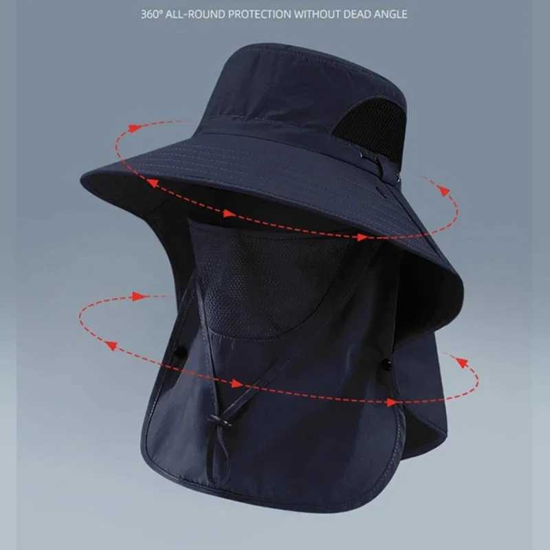 Fishing Hat With Mask UPF 50+ Summer Sun Protection Wide Brim Women Men Sun Outdoor Mountaineering Hunting Hiking Sun HatXJ250116