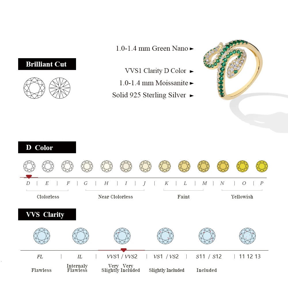 ATTAGEMS Snake Shaped Women Men Ring Full Diamond D VVS1 Open Wedding Rings S925 Sterling Silver Party Wholesale Gift 250110