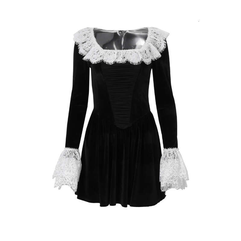 European American style 2025 autumn product fashionable sexy temperament French court lace veet long sleeved dress new casual and versatile fashion cl