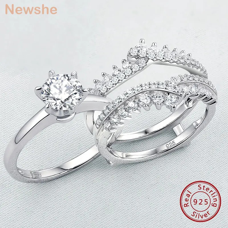 she 925 Silver Original Wedding Rings for Women 18Ct Round Cut Cubic Zircon Jewelry Engagement Ring Enhancer Band Bridal Set 250110
