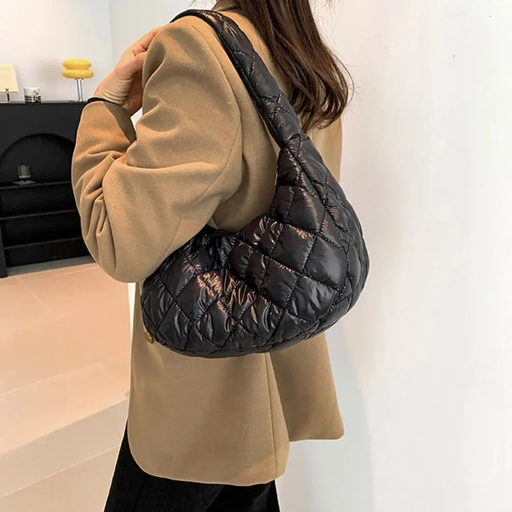 Fashion Women Large Capacity Quilted Tote Bags Down Cotton Padded Shoulder Bags Girls Underarm Bags Puffy Handbags 250113