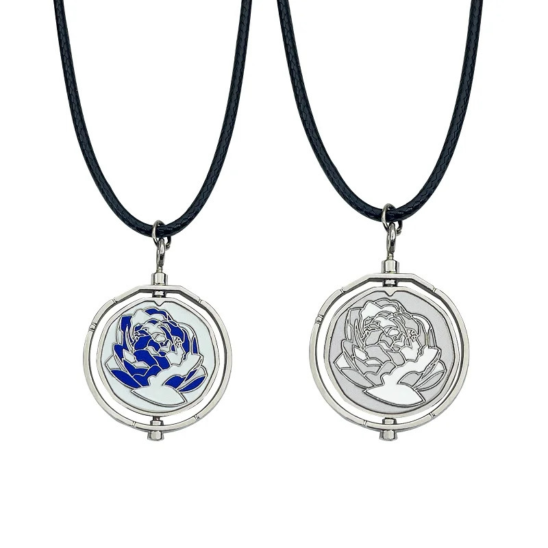 Anime Arcane Jinx Ekko Rotatable Blue Rose Pendant Necklace Lovers Friends Wearing Chain Jewerly 250109
