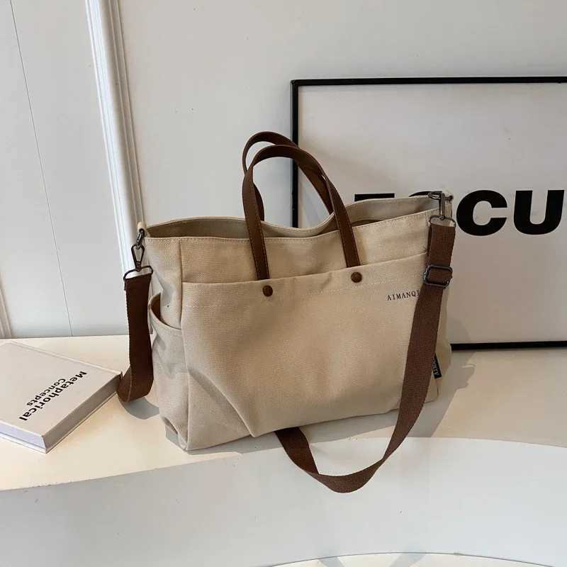 Canvas solid color casual cross body bag large capacity simple womens shoulder bag 2024 high-quality womens bag W250415