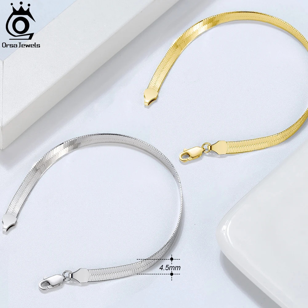 ORSA JEWELS Soild 925 sterling silver Italian 3mm 4.5mm wide snake chain bracelet flat herringbone chain bracelet SB107 250109