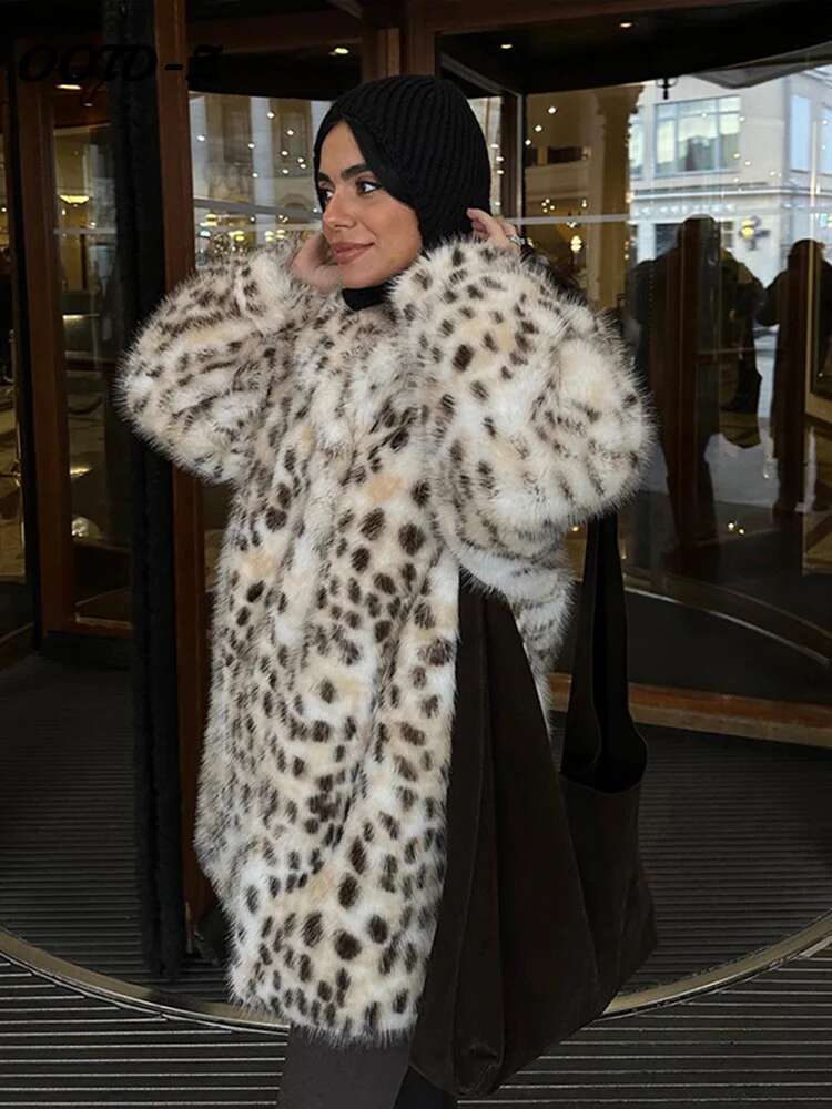 Leopard Print Faux Fur Women's Coat Fashion Full Sleeve Single-Breasted Coats 2024 Winter Warm Thicken Female Outwears