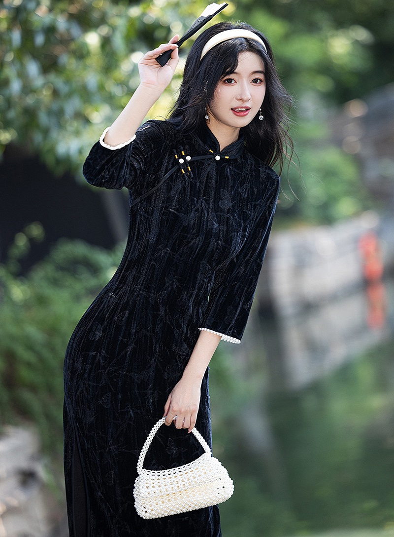 Sexy Chinese Dress Black Elegant Qipao Traditional Modern Cheongsam Harajuku Mini Dress Carnival Dresses Up Outfit Party