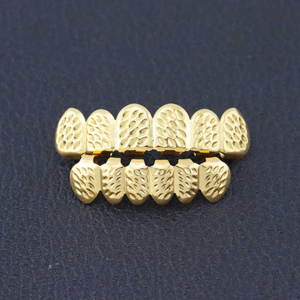 1set Hip Hop Gold Color Teeth Grillz Gold Plated Dental Grills Rock Tooth Grillz Caps Crystal Teeth Caps Halloween Vampire GiftXJ250114