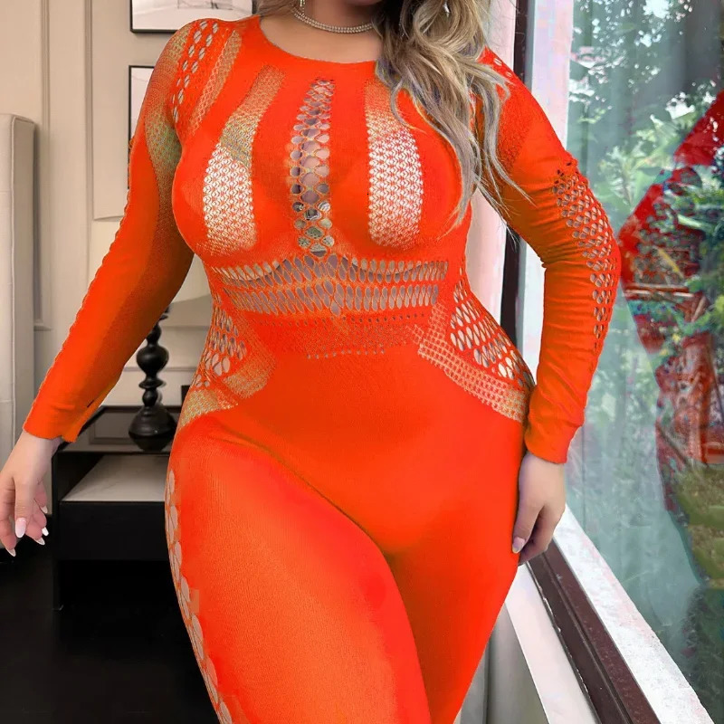 Women Sexy Lingerie Jumpsuit Fishnet Hollow Underwear Plus Size See Through Unitard Bodysuit Nightwear Porno Clubwear Beachwear 250115