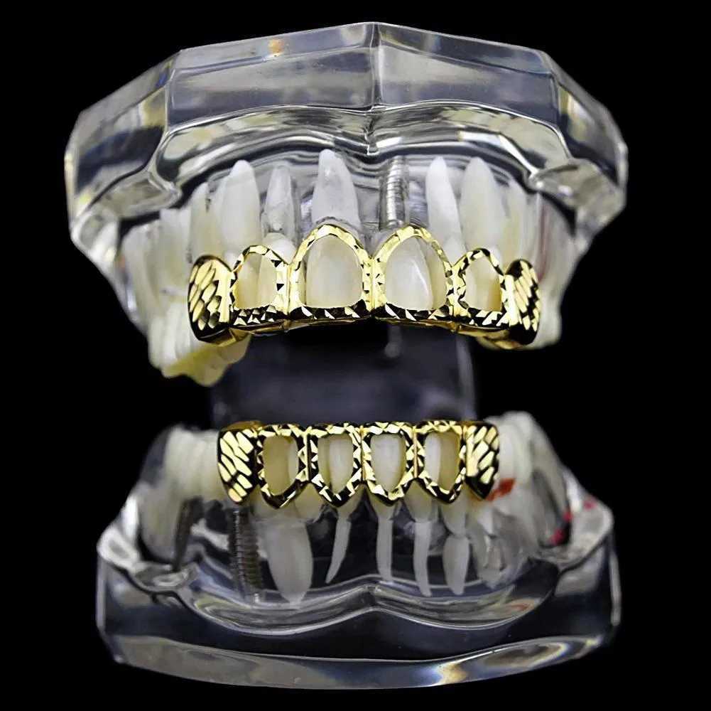 RACHELZ Hip Hop Pattern 6/6 Hollow Teeth Grills Punk 14K Gold Plated Dental Grill For Women Men Tooth Caps Decor Braces JewelryXJ250114