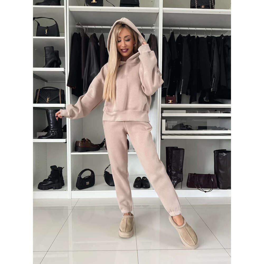 2025 European and American Fashion Women's Long sleeved Hoodie Leg tied Pants Two piece Set Temperament Versatile New Trendy Clothing Ins