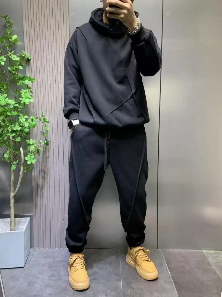 Autumn Winter Youth Tracksuit Solid Hooded Sweatshirt Sweatpants Casual Set Mens Fashion Versatile Shirt Two-piece Set Handsome 250109