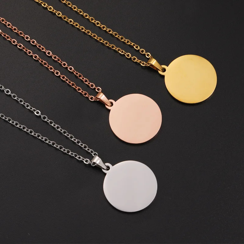10Pcs 45cm 50cm 60cm Blank Round Disc Pendant Necklace Mirror Polish Stainless Steel Chain For Womens 250114