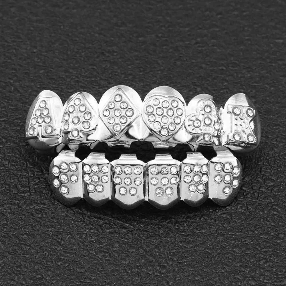 CZ Stones Teeth Grillz Caps Cubic Zircon Iced Out Micro Pave Top Bottom Charm Grills Set For Men Women Hip Hop Xmas Gift JewelryXJ250114