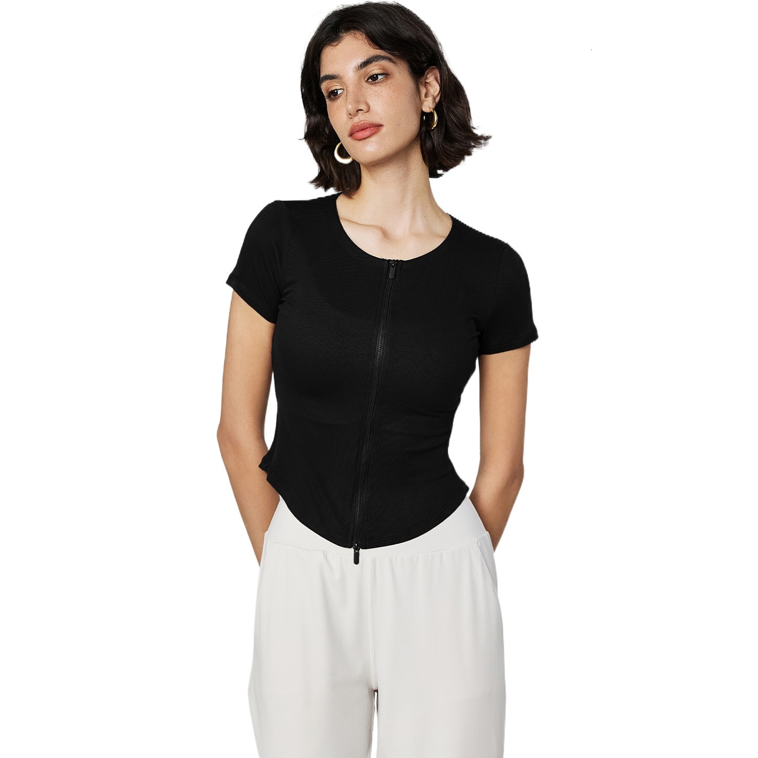 Ddmyoutdoor China Domestic Mermaid Curve Naked Slim Fit Sports T Shirt Women S Crewneck Zipper Yoga Clothes Casual Small Waist Fiess Short Sleeved Sum