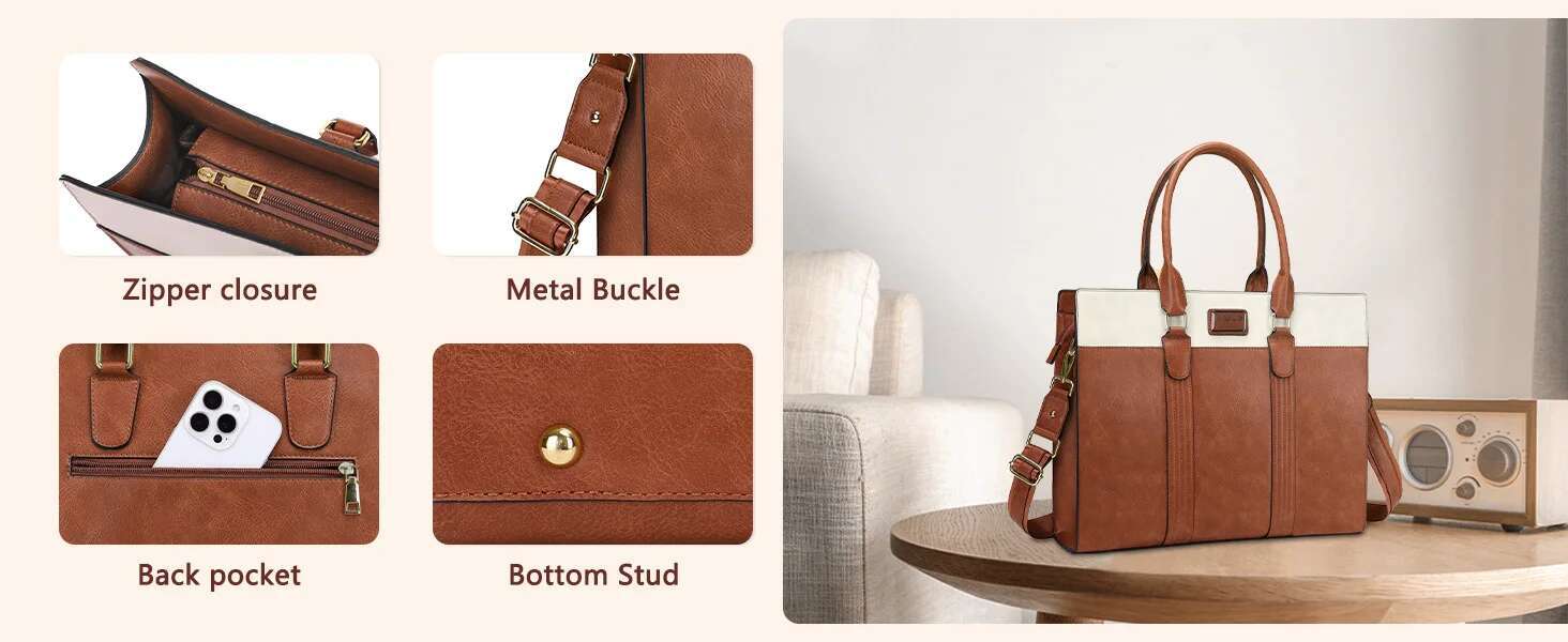 PU Leather Laptop 15.6 inch Waterproof Tote Casual Travel Handbag Shoulder Bags Office Computer Briefcase Women's Bag