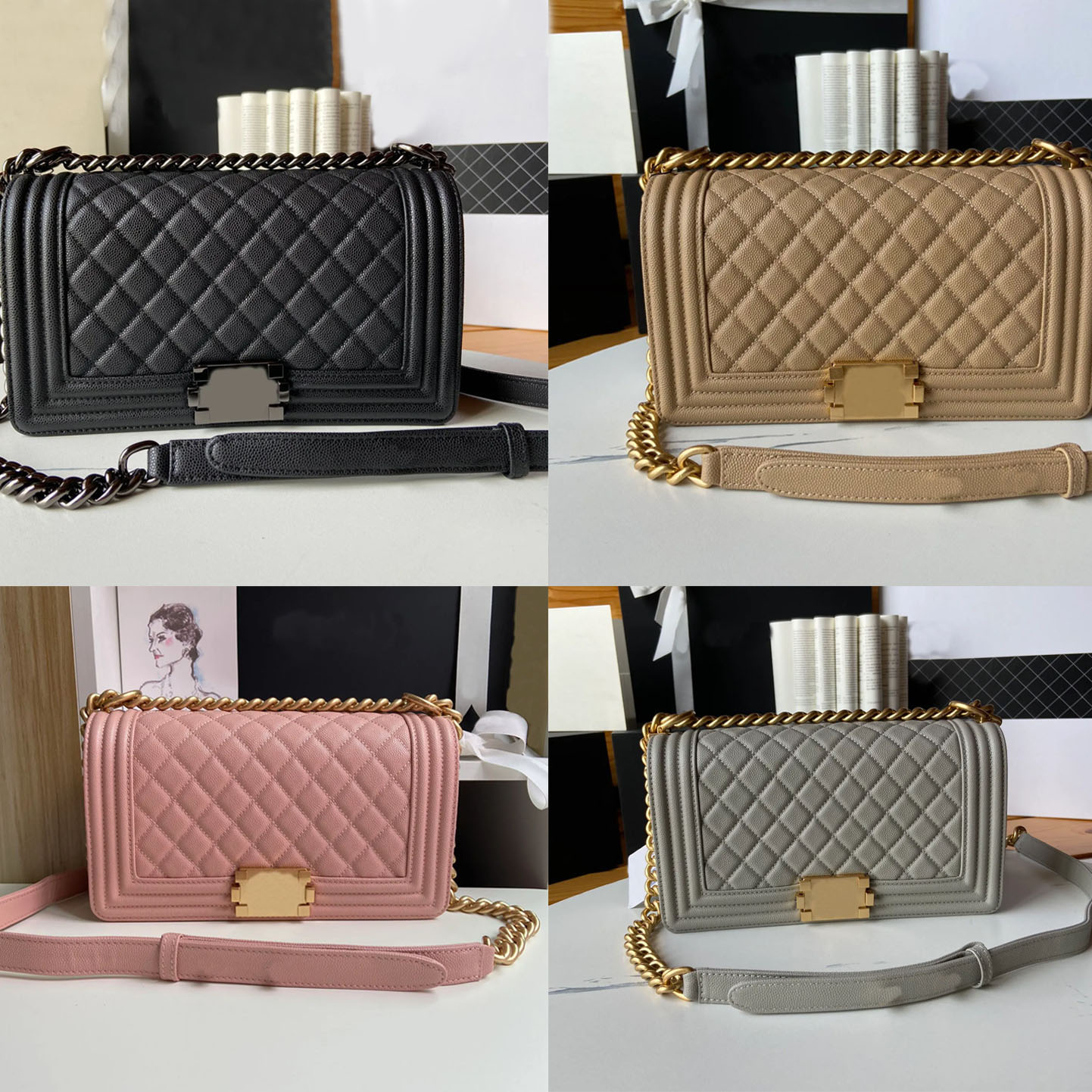 Top Quality Boy Mouth Cover Bag Woman Fashion Shoulder Handbag Leather Crossbody Bags Luxurious Designer Chain Bags Clutch Purse Diamond Lattice Letter Bag