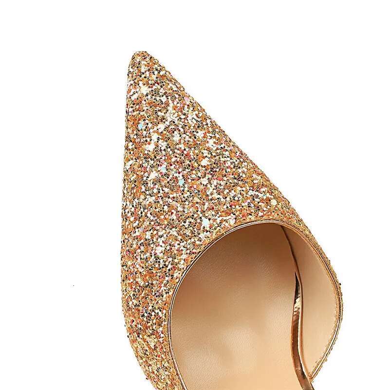 Women 7Cm 10.5Cm High Elegant Blue Pumps Sexy Sequins Bg Mid Heels Lady Scarpins Stiletto Sparkly Party Shoes