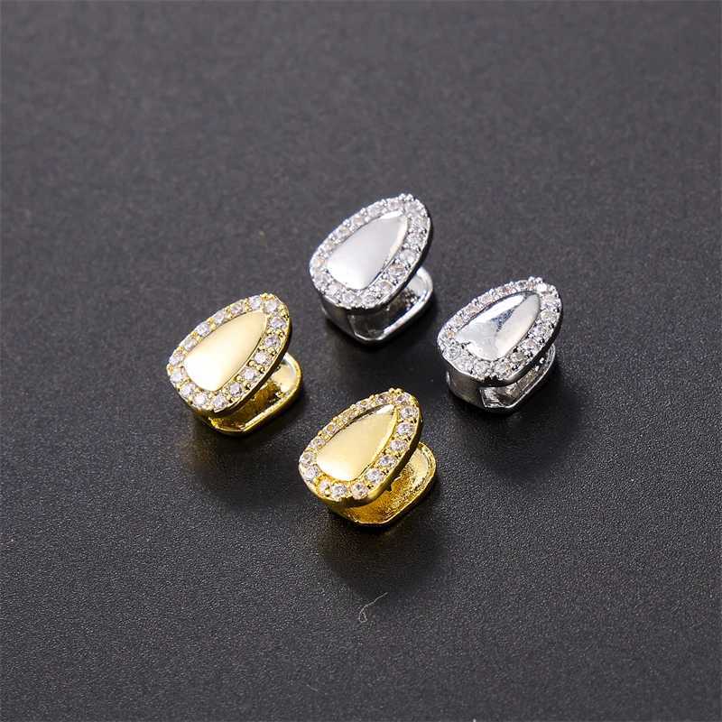 D Z Hip Hop 2Pcs Iced Out Cubic Zircon Teeth Grillz Caps Micro Pave Top Bottom Charm Grills For Men Women Teeth JewelryXJ250114
