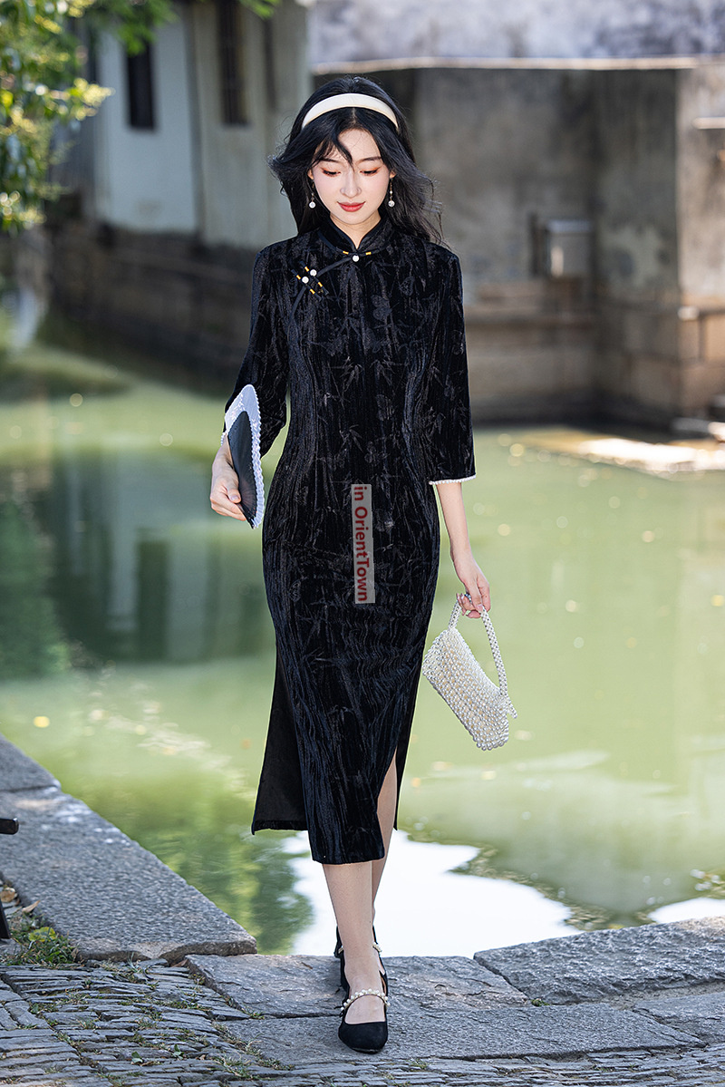 Sexy Chinese Dress Black Elegant Qipao Traditional Modern Cheongsam Harajuku Mini Dress Carnival Dresses Up Outfit Party