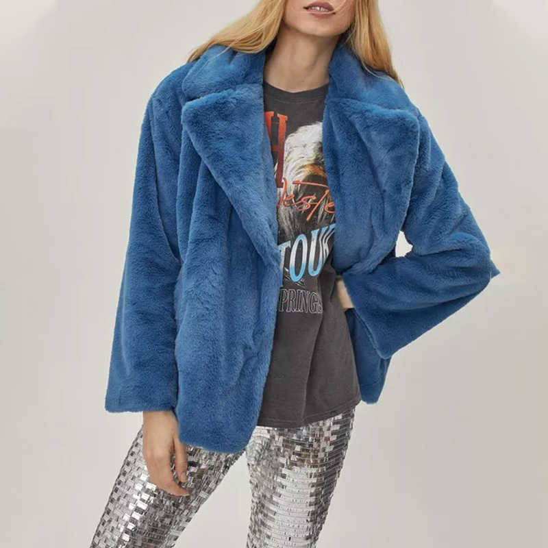 Ins Chic Strt Fashion Girls Blue Cropped Plush Fur Coat Women Winter 2024 New Trend Faux Rabbit Fur Jacket Coats Short Outwear X241214