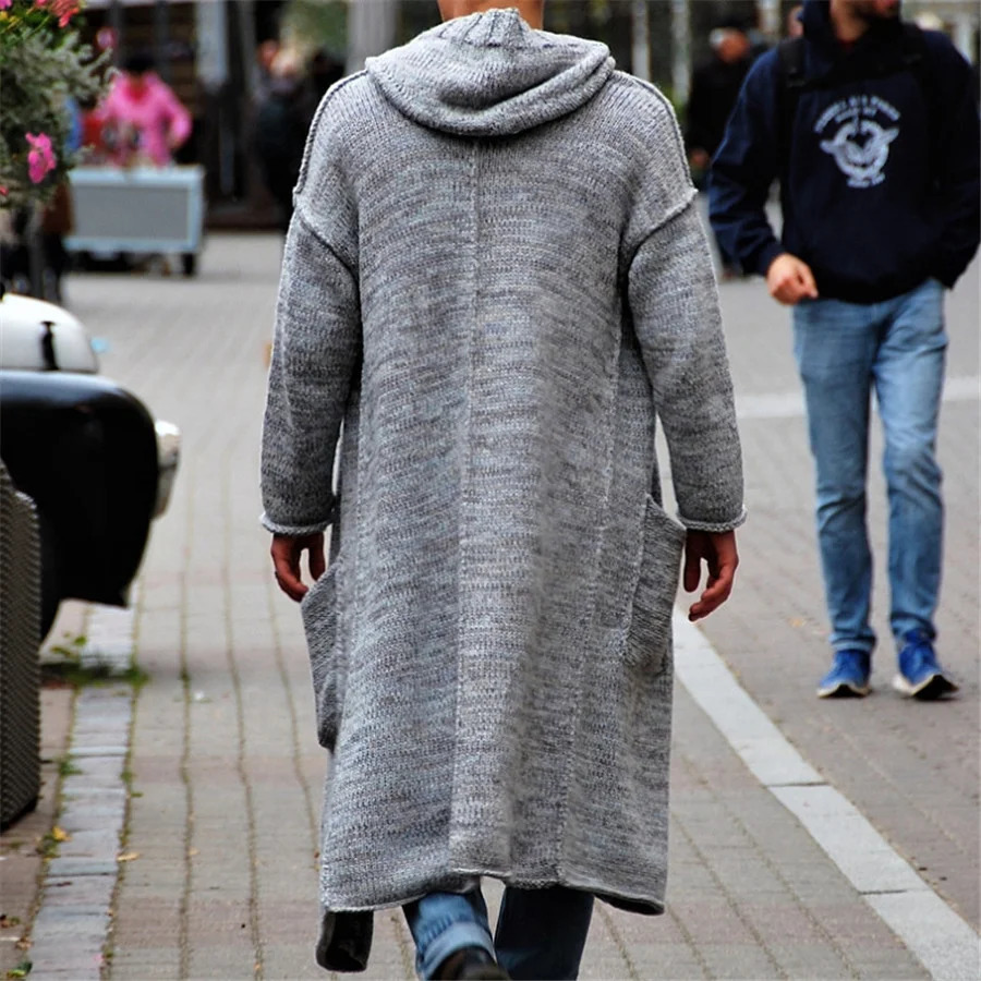 Gray Mens Knitted Cardigan Fashion Long Sweaters Male Casual Long Sleeve Outerwear Autumn Winter Warm Hoodie Loose Streetwear 250113