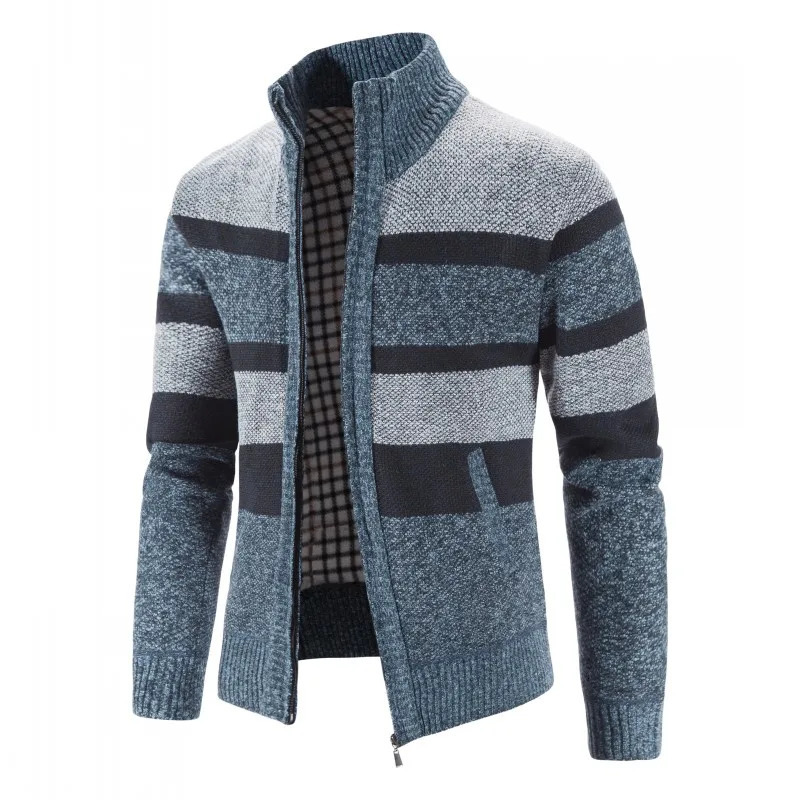 Mens Knit Cardigan Casual Sweatercoat Fashion Patchwork Knitted Cardigan Sweaters Outwear Stand Collar Warm Knitting Jacket Men 250113