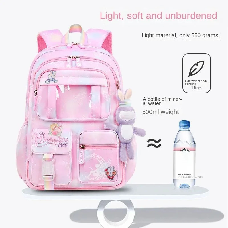 Waterproof Rainbow Schoolbag Student Girls Childrens Princess Refrigerator Door Backpack Spine Protector Shoulder Bags Cute 250109
