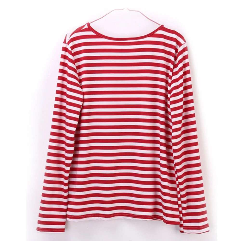 Women's Red And White Striped Long Sleeved T-shirt Loose Casual Shirt Women's Basic Round Neck Top Designer T-shirt Autumn Pullover New 2025